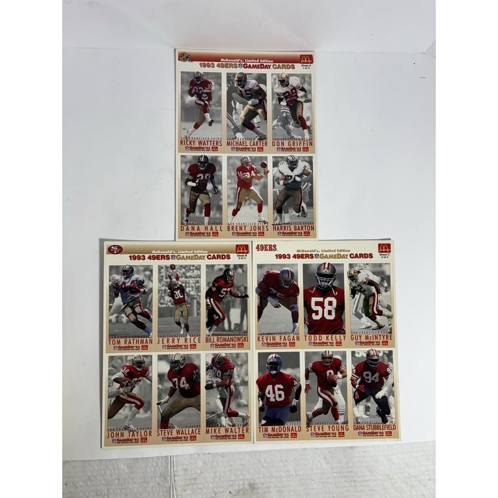 10x McDonald's Limited Edition NFL 1993 S Francisco 49ers GameDay Football cards